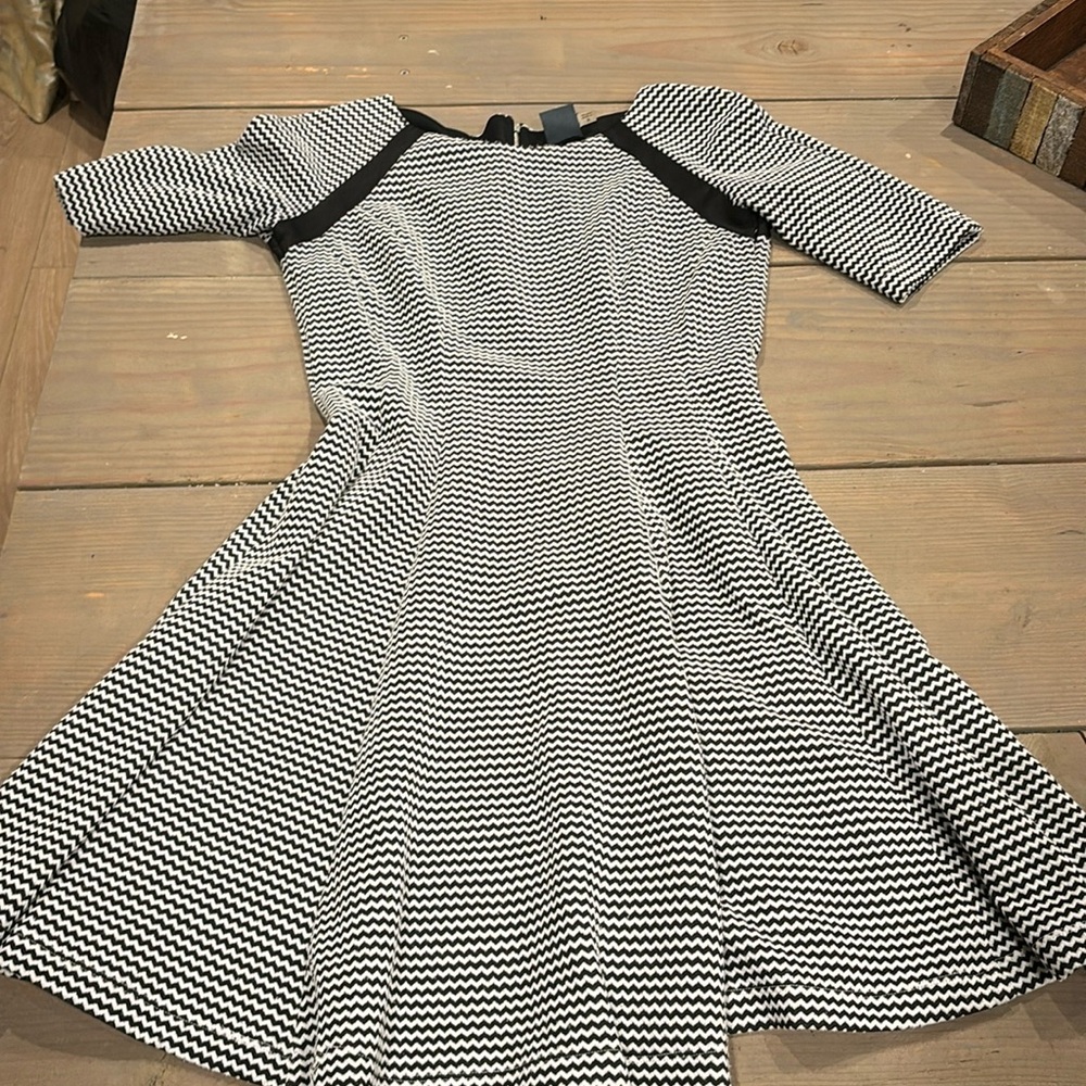 Gabby Skye Black and White Chevron Fit-and-Flare Dress